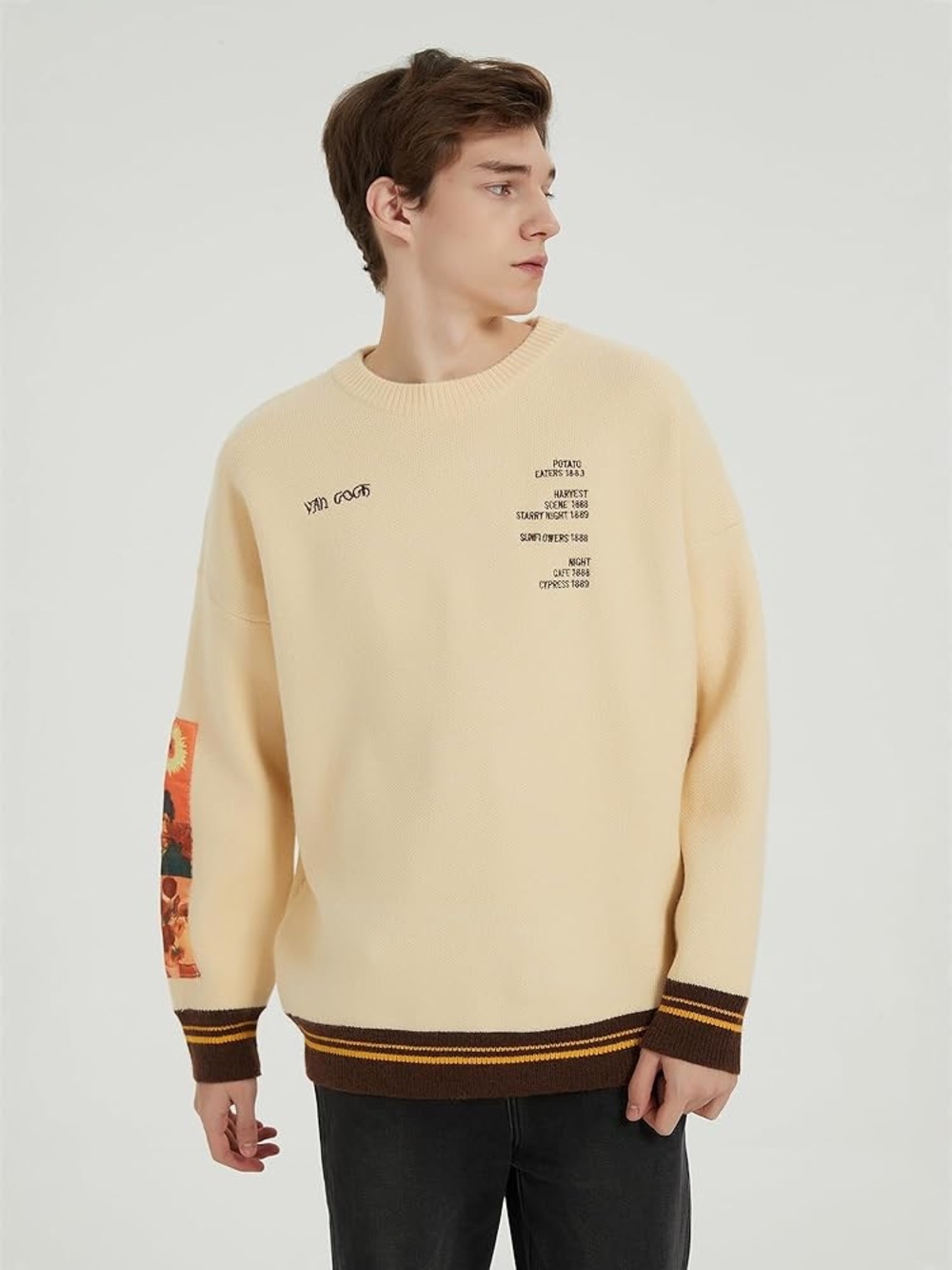 Aelfric Eden Van Gogh Knit Crewneck Sweater Oversized Cream Size Medium Pullover